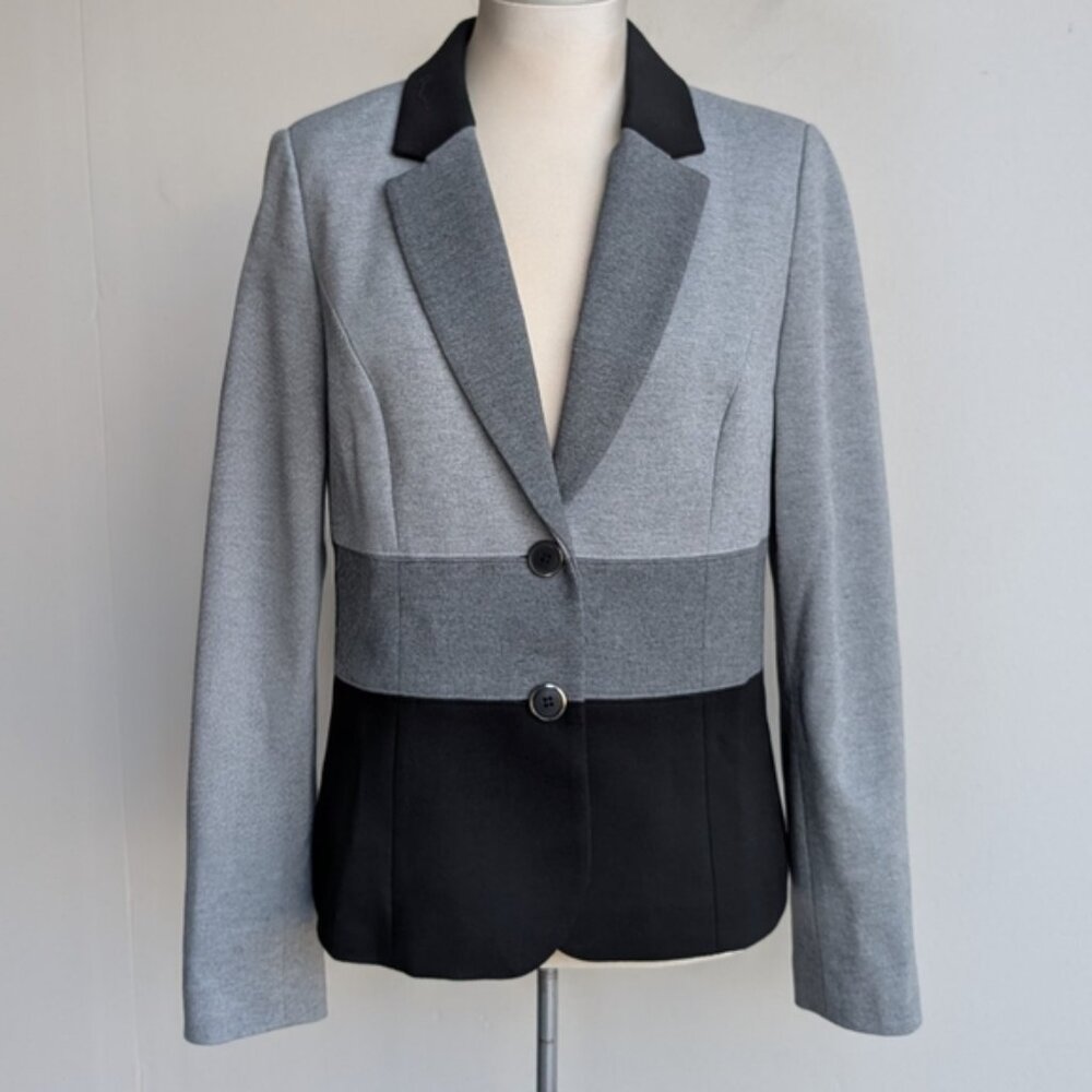 Laura Striped Colourblock Gray Blazer Jacket